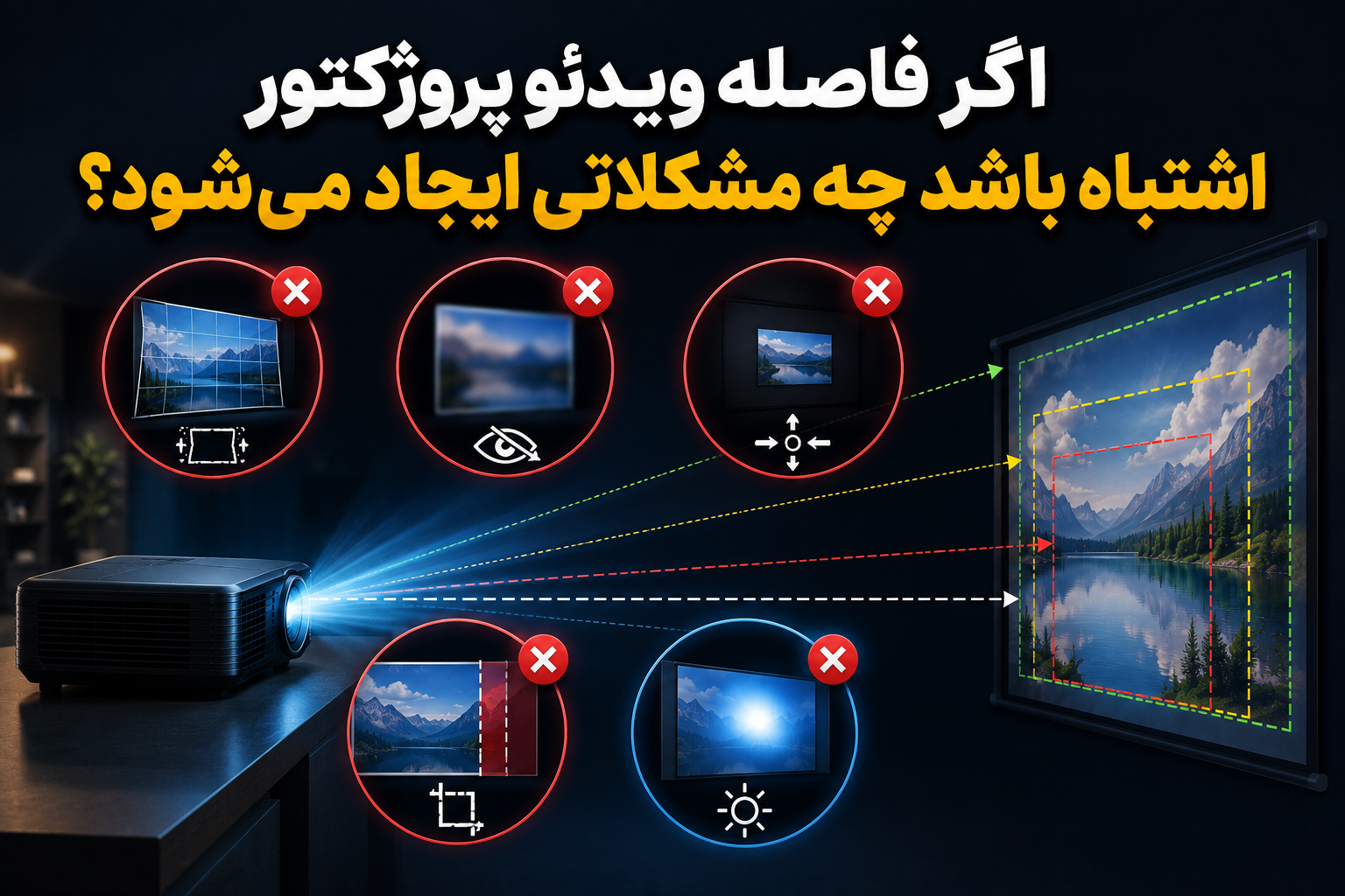 اگر فاصله ویدئو پروژکتور اشتباه باشد چه مشکلاتی ایجاد میشود؟