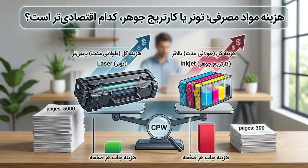 هزینه مواد مصرفی؛ تونر یا کارتریج جوهر، کدام اقتصادیتر است؟