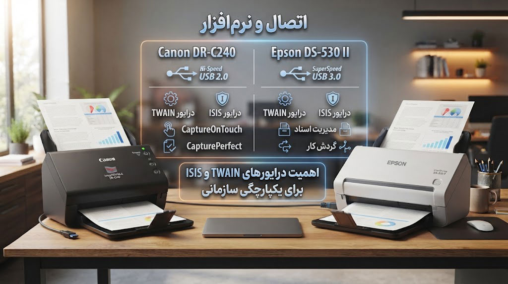اتصال و نرمافزار Canon DR-C240 و Epson DS-530 II
